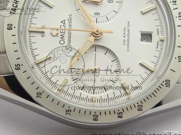 0718 Speedmaster ’57 Co-Axial OMF 1:1 Best Edition White Dial RG Markers On SS Bracelet A Elegant 8144